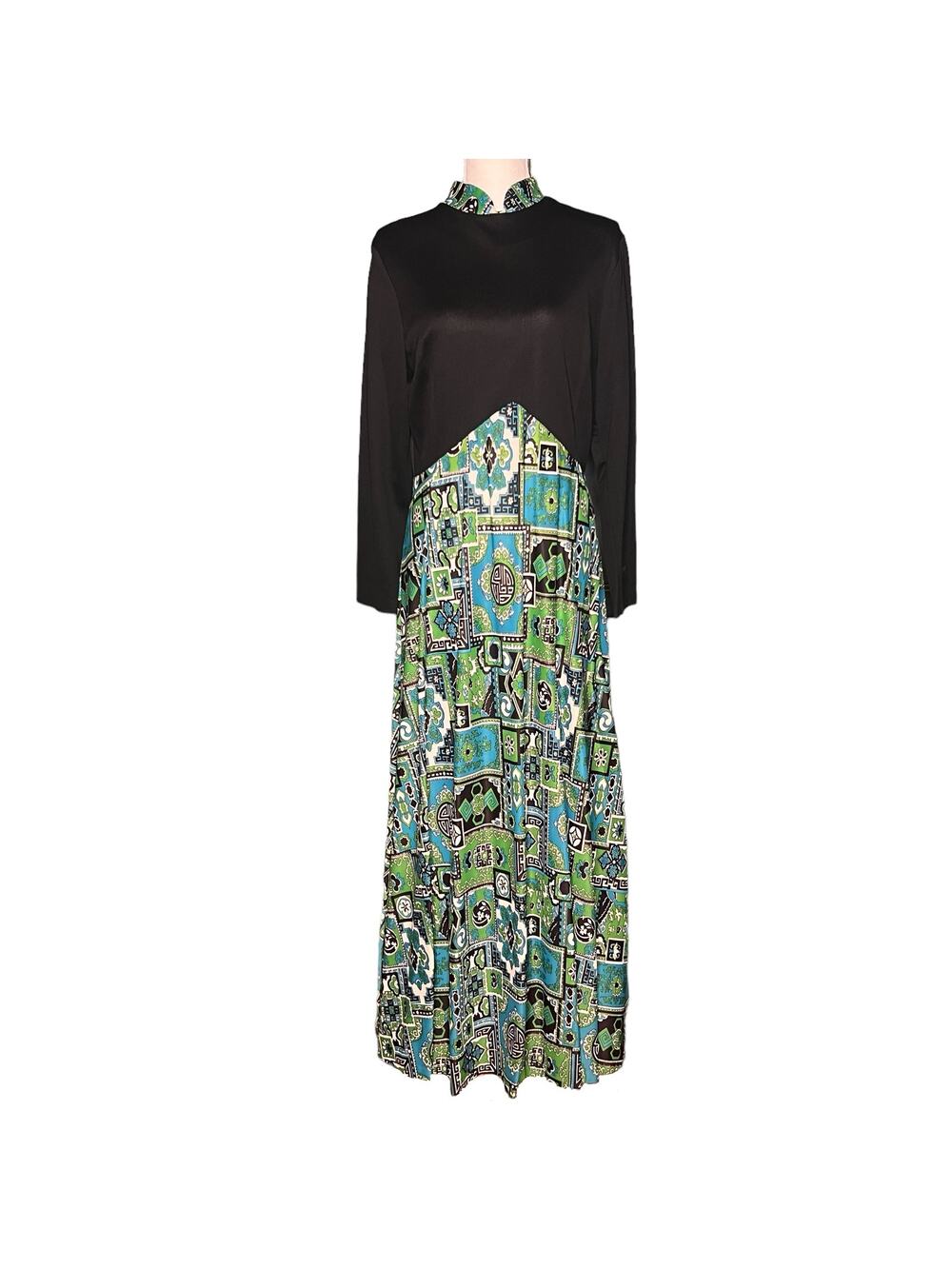 Vintage 70s Mod Maxi Dress Size Large Long Sleeve Evening Gown Boho Party